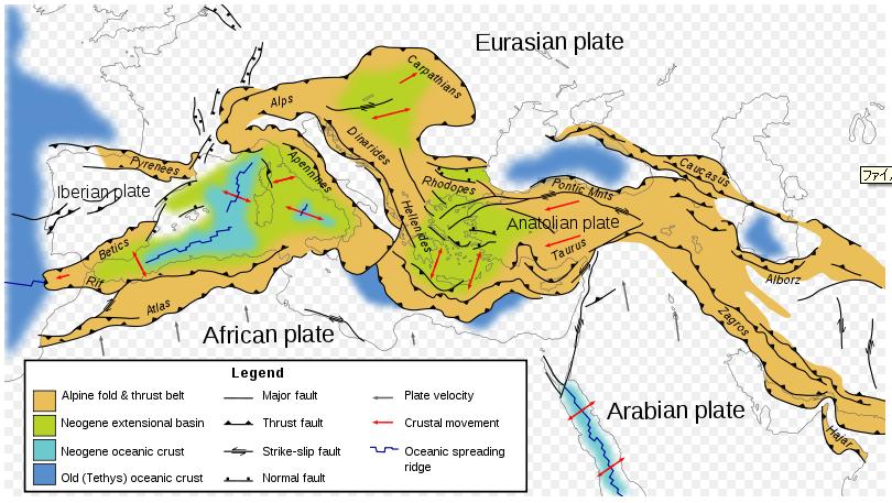 Tectonic map Mediterranean
