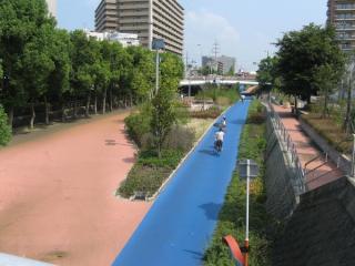 大野川の跡は公園・サイクリングロードになっている。